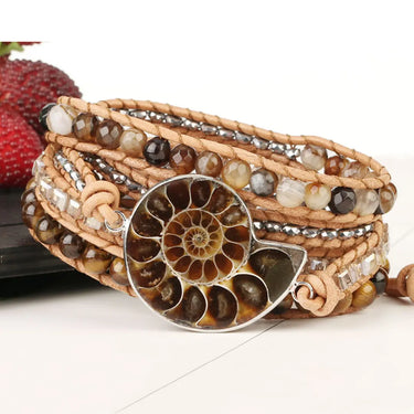 Ammonite Fossils Tiger Eye Wrap Bracelet-Your Soul Place